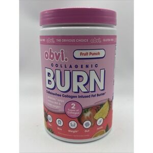 Obvi BURN Powder Collagen Infused Fat Burner Fruit Punch CaffeineFree BB 09/2026